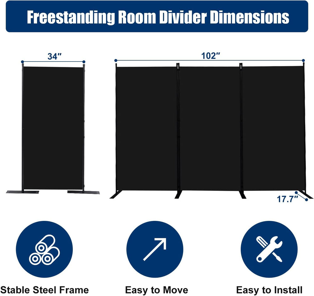 Room Divider 3 Panel-102''Wide,6FT Room Dividers and Folding Privacy ...