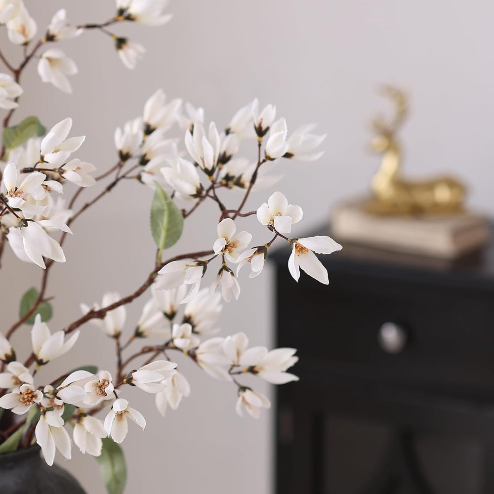 YXZZWL 4Pcs 36" Fake Magnolia Champaca Silk Flower Stems for Vase (White)