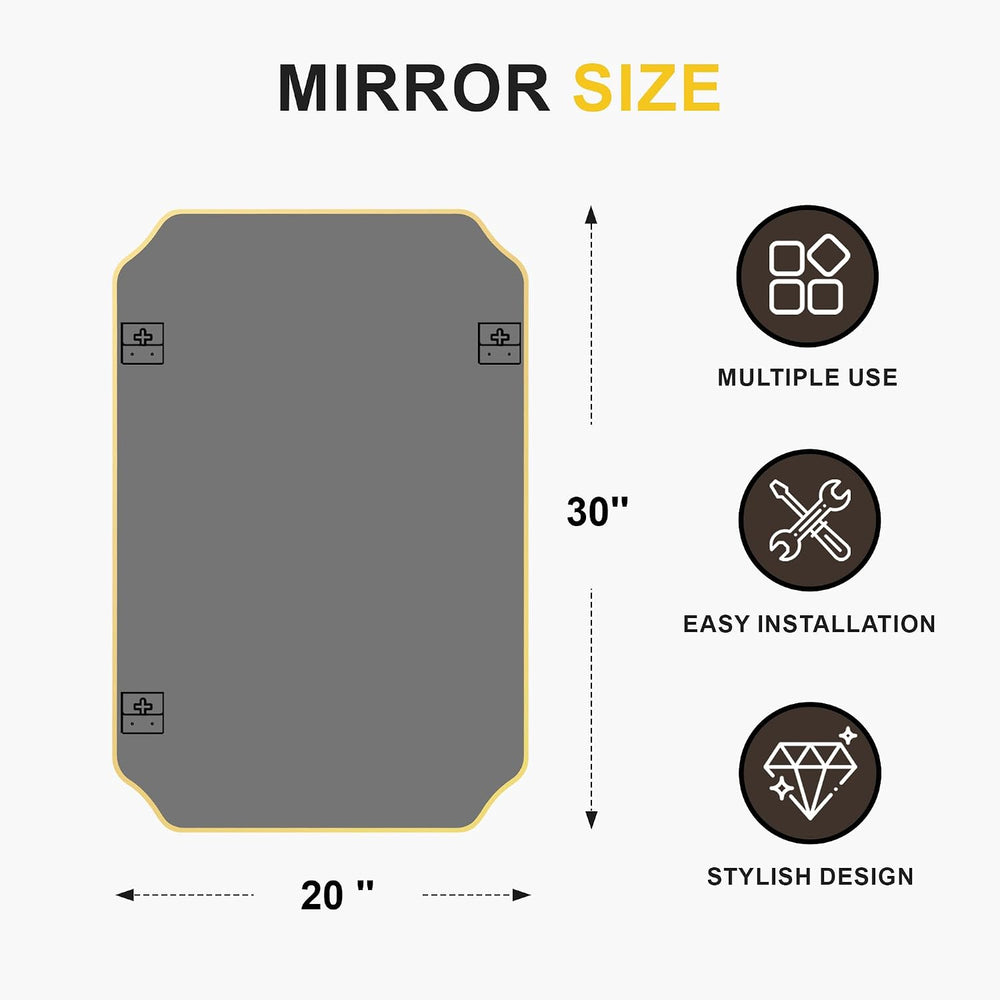 Gold Vanity Bathroom Mirror, 20" x 30" Scalloped Mirror for Wall