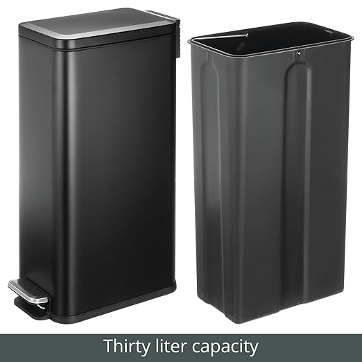 mDesign Slim Metal Rectangle 7.9 Gallon Trash Can
