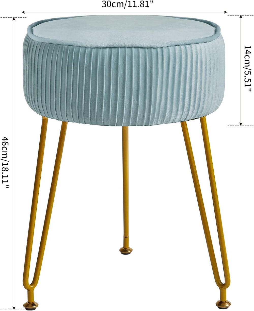 IBUYKE Makeup Vanity Stool, Velvet Round Footrest Ottoman, Blue LG-30H