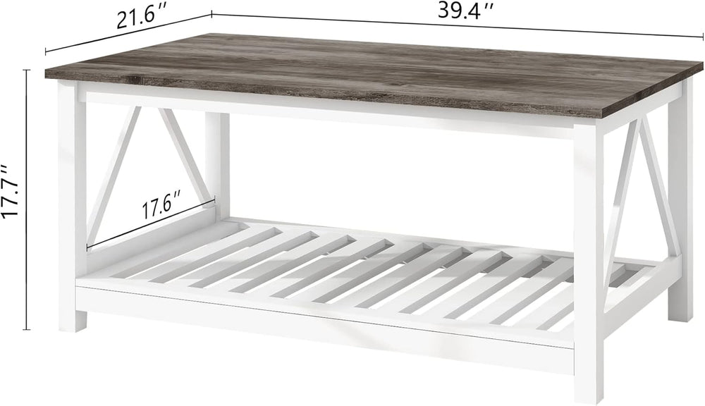 Farmhouse Coffee Table and End Table Set, Oak Grey Wooden Living Room Furnitu...