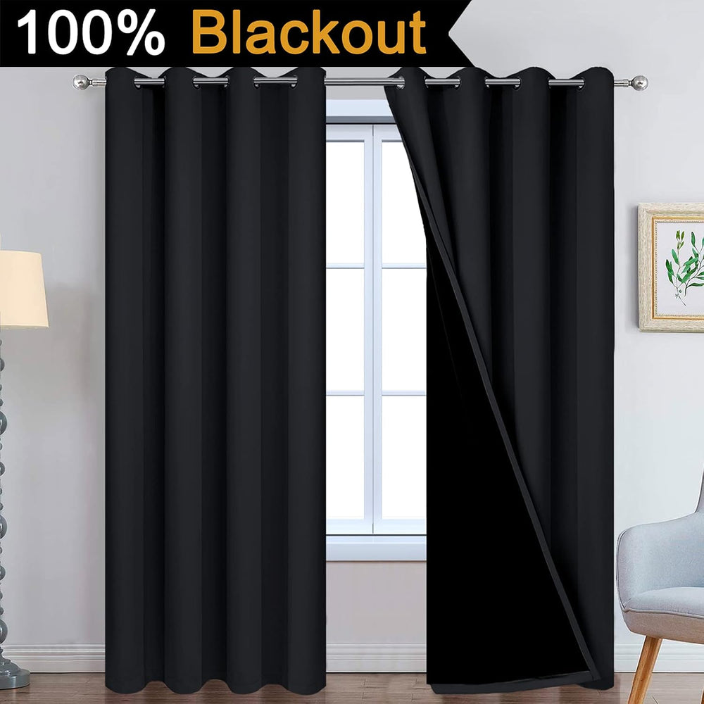 Yakamok Black 100% Blackout Curtains 84 Inches Long for Bedroom 52" Wide