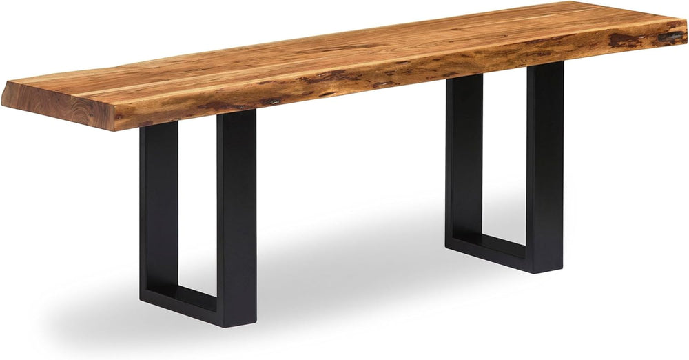 Alaterre Furniture Alpine Live Edge Solid Wood 48" Bench with Metal Legs...