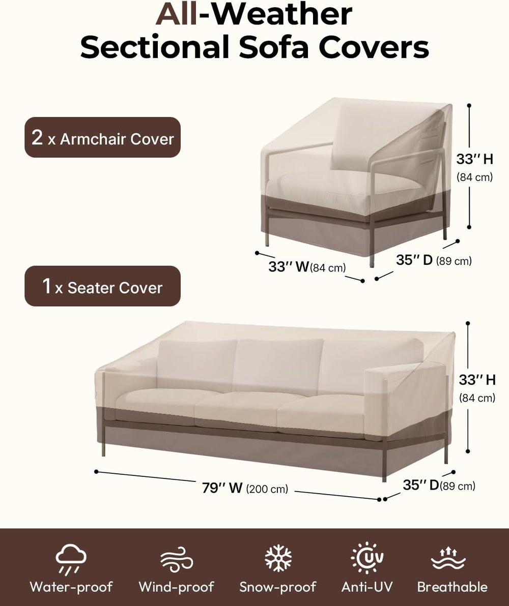 Loriano 3-Piece Patio Furniture Covers for Outdoor Seating – 600D Heavy-Duty ...