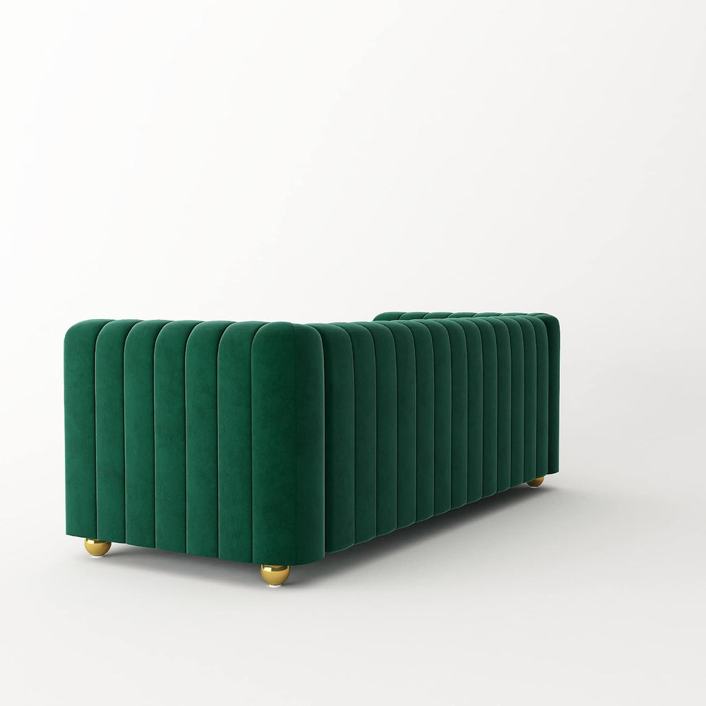Green Velvet Couch Sofa Loveseat, 81.3 Wide Mid Century Modern Couch Small Sp...