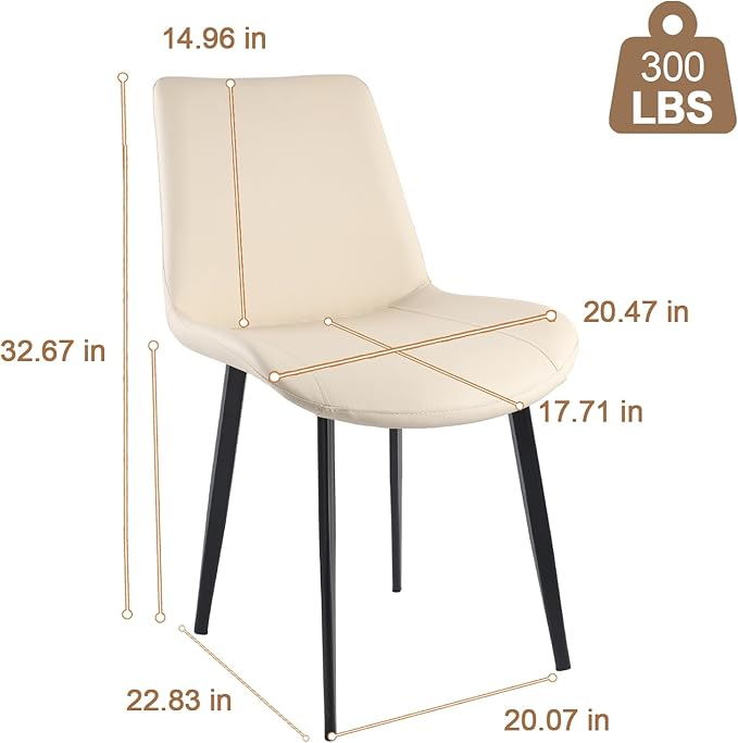 Dining Chairs, Modern PU Leather Dining Room Chair with Sturdy Metal Legs, Up...