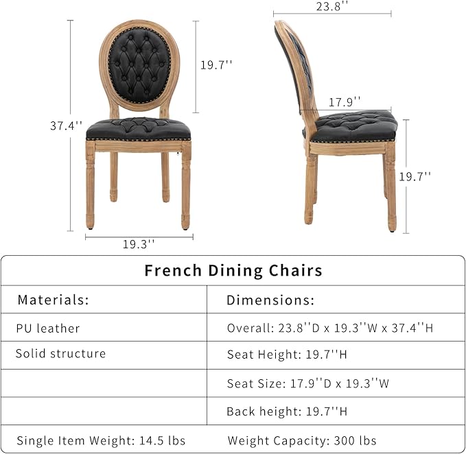 French Country Dining Chairs Set of 6, Black Kitchen & Dining Room Chairs...