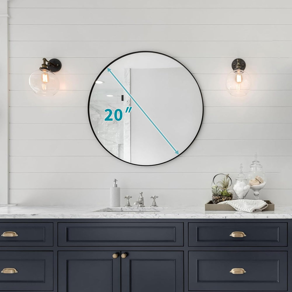 Black Round Mirror 20 Inch, Wall Circle Mirror for Bathroom, Matte Framed