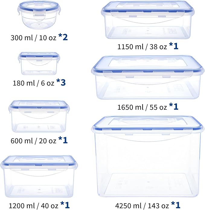 KIGI Food Storage Containers Set, Airtight Leak Proof Lids, Stackable BPA-Free