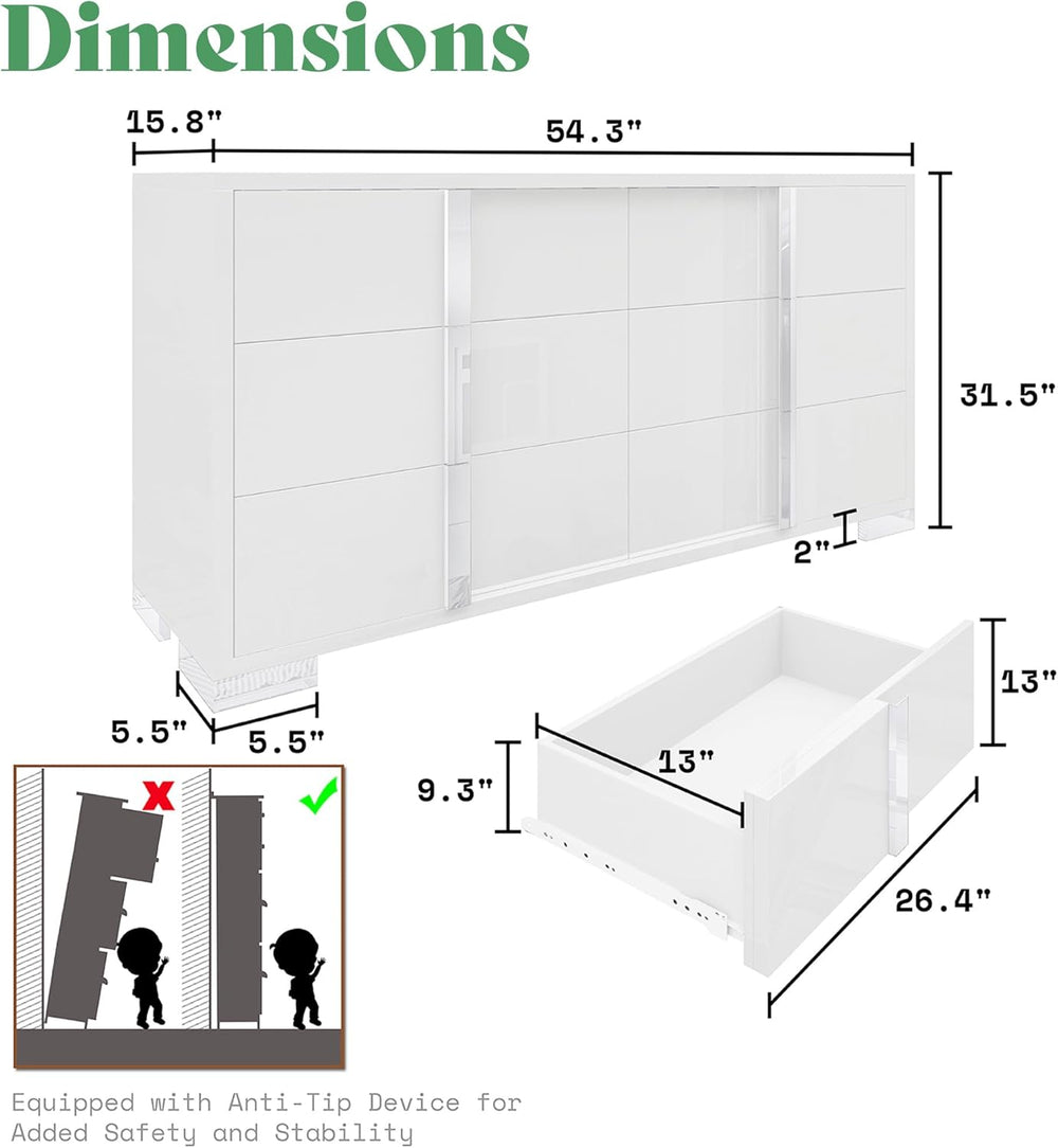 AMERLIFE 3-Piece Bedroom Set with 6-Drawer Dresser & 2 Nightstands, White