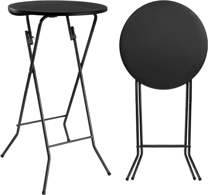 Byliable 24in Round Folding Cocktail Table, Plastic Bar Height Table, Black