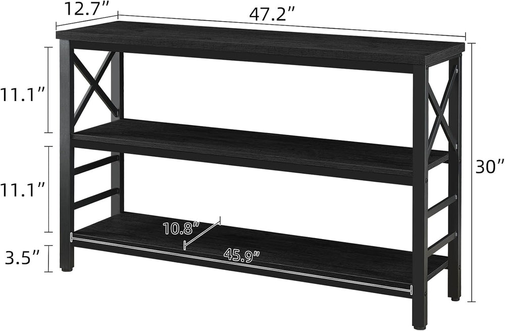 Hombazzar 3-Tier Sofa Table,Consoles Table for Entryway,Black 47"