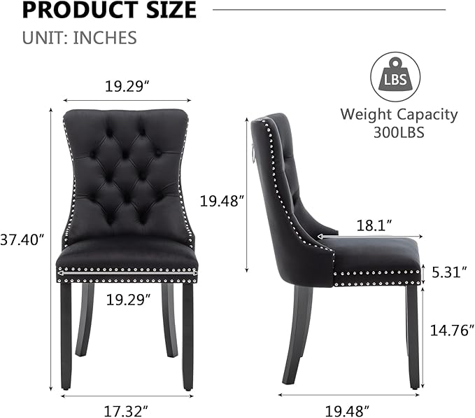 Velvet Dining Chairs Set of 4,Upholstered Dining Chairs with Ring Pull Trim a...