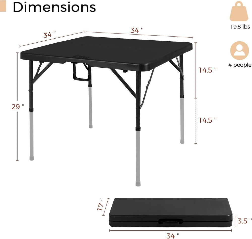 pollilar 34" Folding Card Table Square Foldable Table Plastic Portable w...