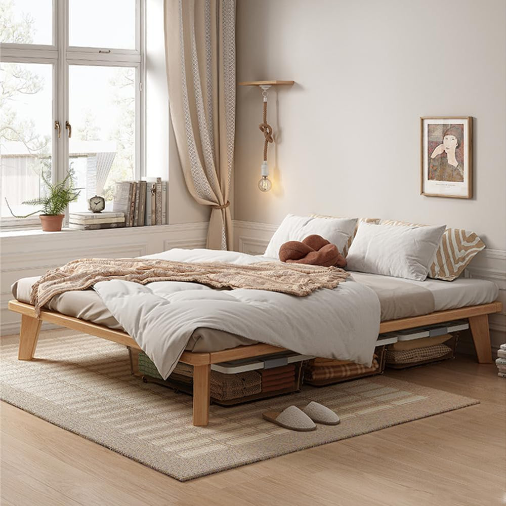NELYE Twin Wood Platform Bed Frame, 14 Inch Bed Base, Oak