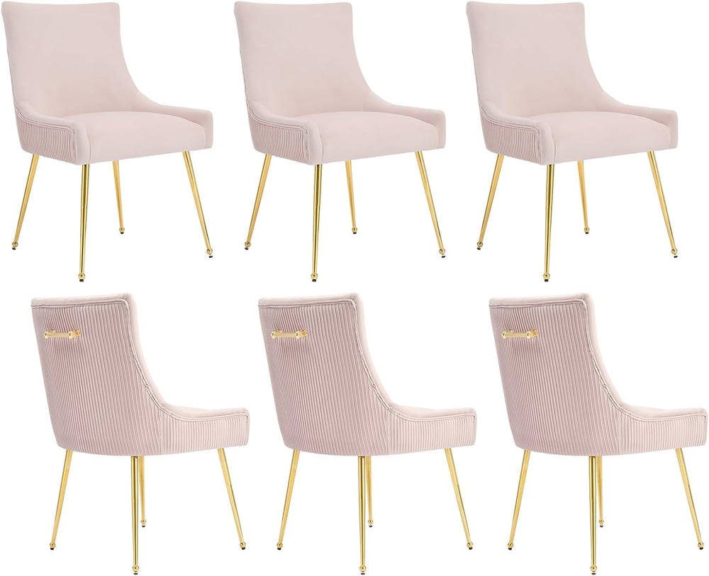Velvet Dining Chairs Set of 6, Modern Upholstered Kitchen Chair with Pull Han...