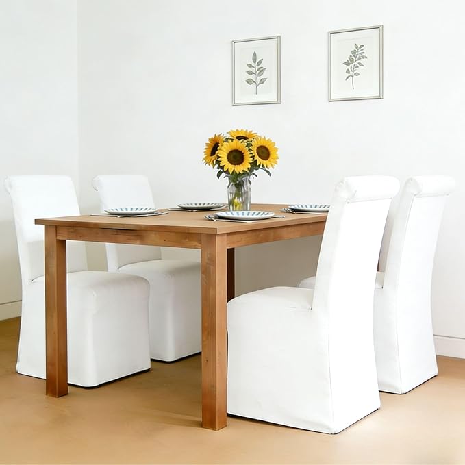Parsons Dining Chairs Set of 2 Upholstered Linen Fabric Kitchen Chairs with R...