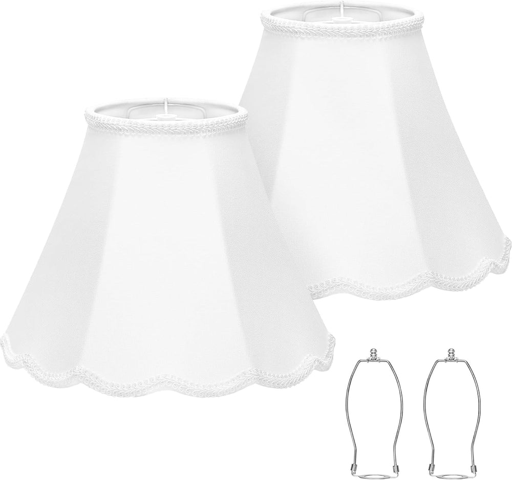 Scalloped Lamp Shades Set of 2, White Lamp Shade with Petal Edge Braid, 6.1&q...
