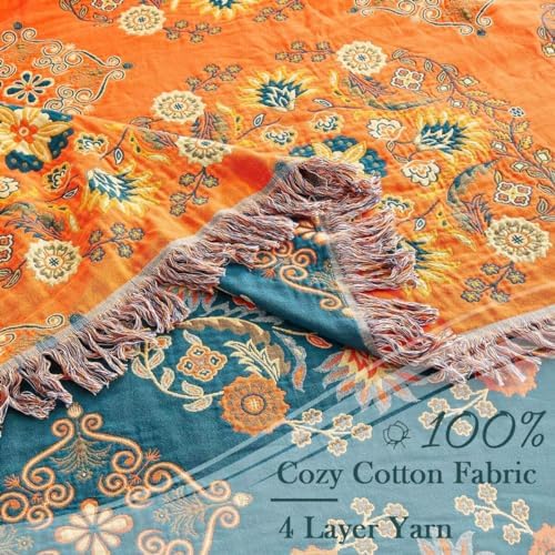 XIBLC Boho Throw Blanket, 100% Cotton Ultra Soft Luxury Throw Rustic Quilt, 6...