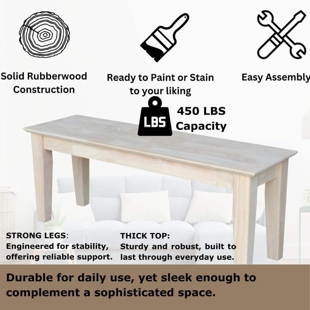 International Concepts Shaker Style Bench, 47-Inch Wide, Solid Parawood, Unfi...
