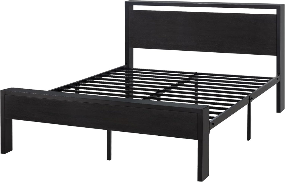 SHA CERLIN Full Size Bed Frame, Wooden Headboard and Footboard, Black Oak
