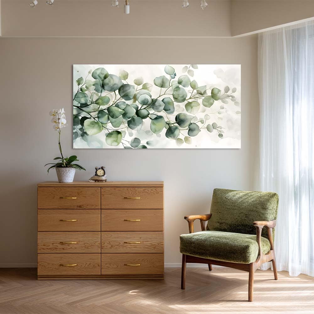Soft Green Eucalyptus Leaves Canvas Wall Art Watercolor Botanical Plant Paint...