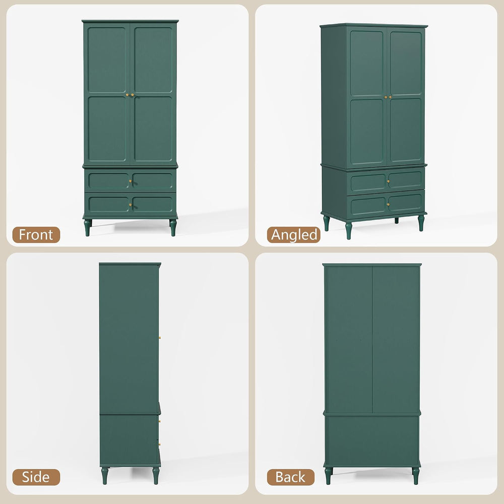 HLR 71" Wardrobe Closet Mid-Century Modern Style,Green