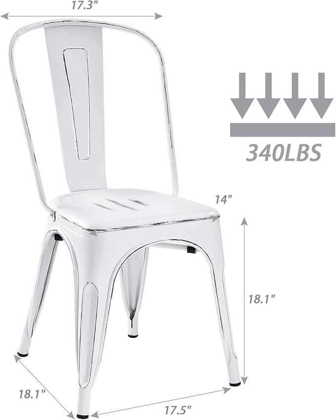 Devoko Metal Indoor-Outdoor Chairs Distressed Style Kitchen Dining Chairs Sta...