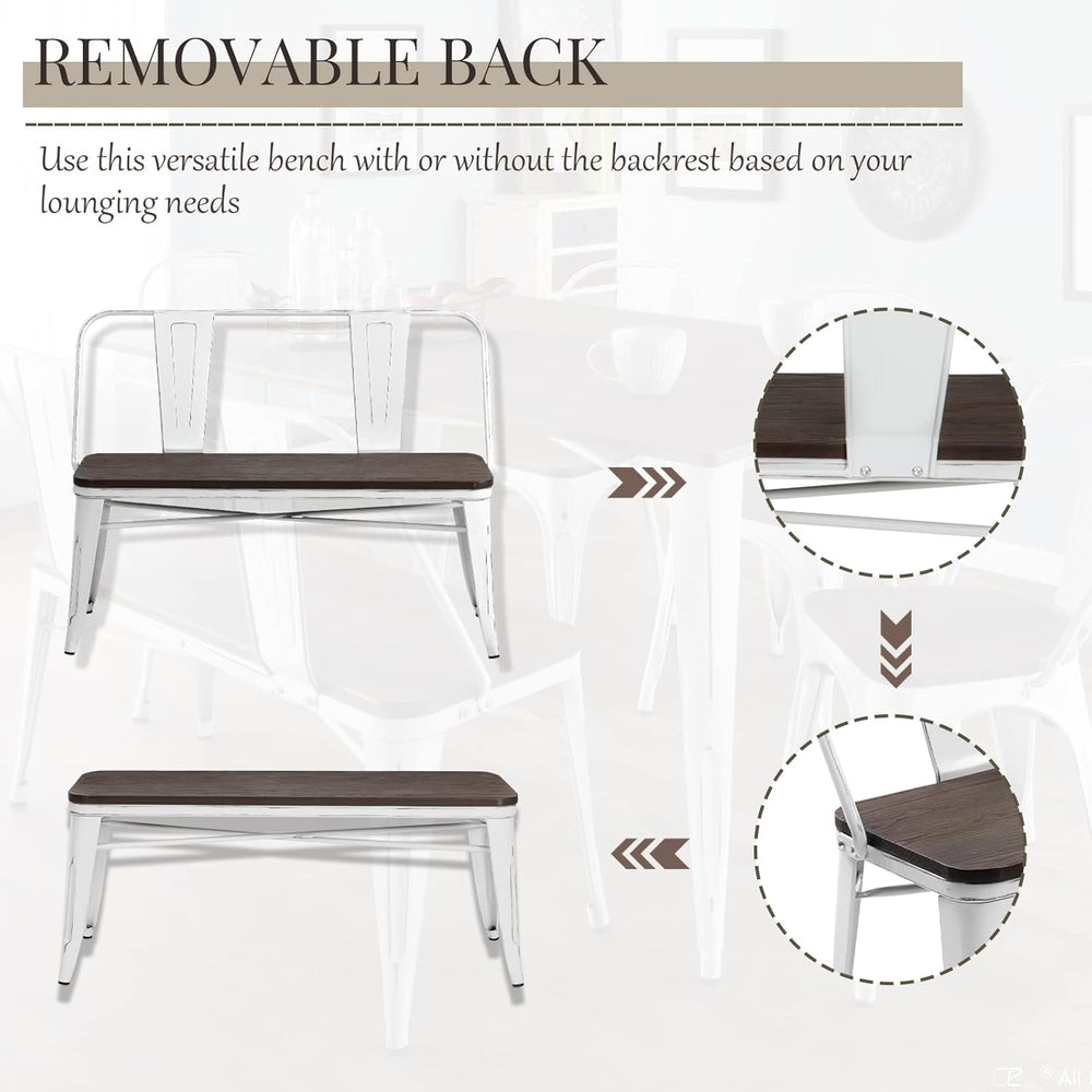 YOLENY Dining Bench, Entryway Bench with Back, Farmhouse Metal Dining Bench, ...