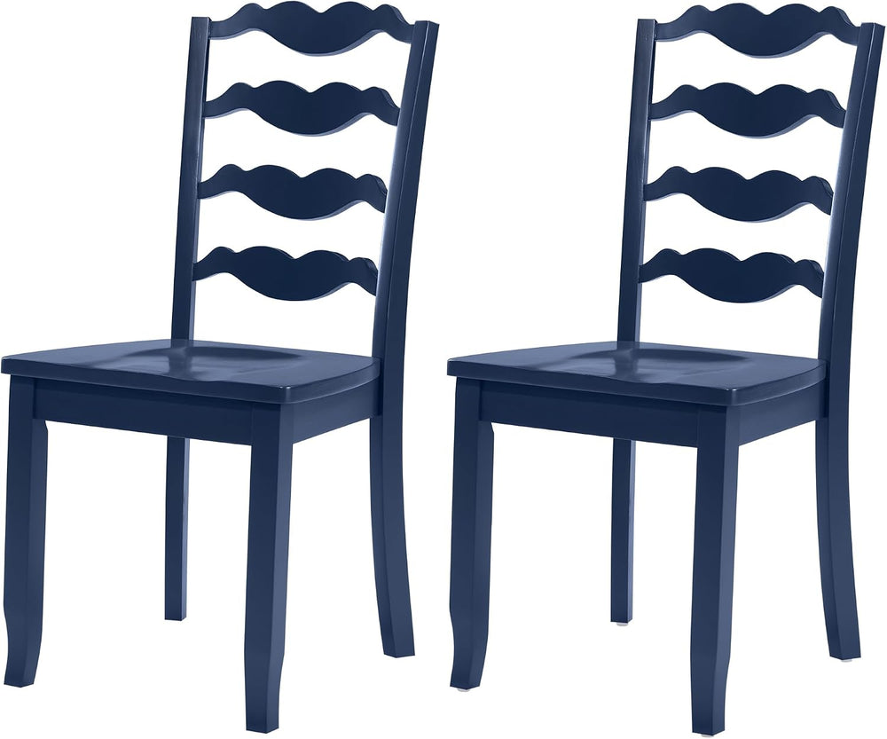 DUHOME Wood Ladder Back Chairs Set of 2,Blue- Wooden Armless Kitchen Chairs w...
