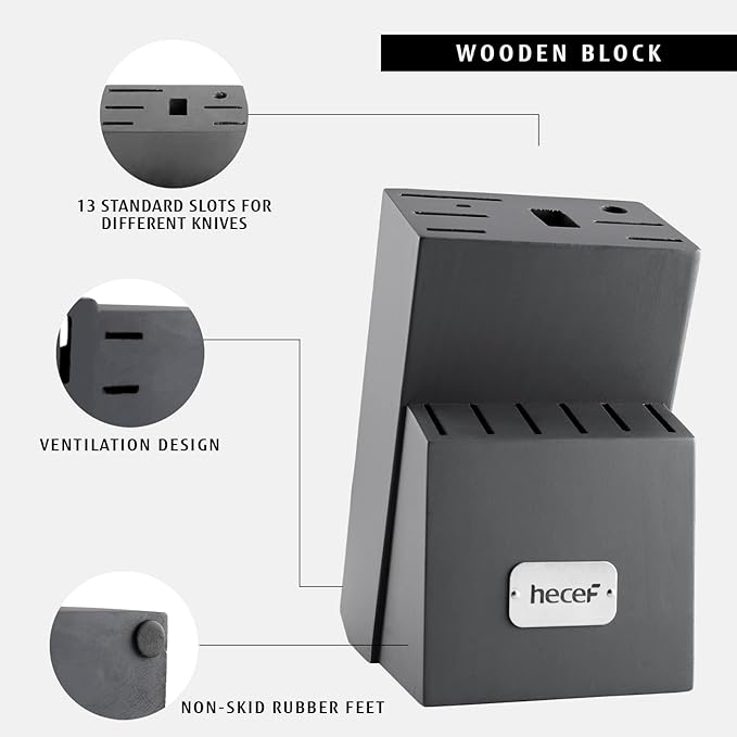 hecef Kitchen Knife Block Set, 14 Pieces Knife Set