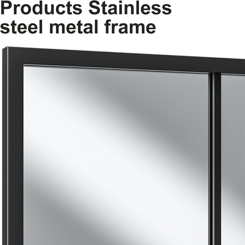 Full Length Mirror, 56"x22" Standing Windowpane Wall Mirror (Black)