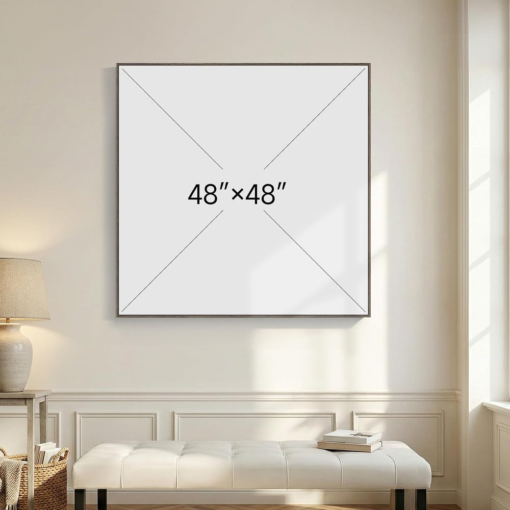 Oversized Framed Neutral Abstract Wall Art for Living Room Decor, 48x48 In
