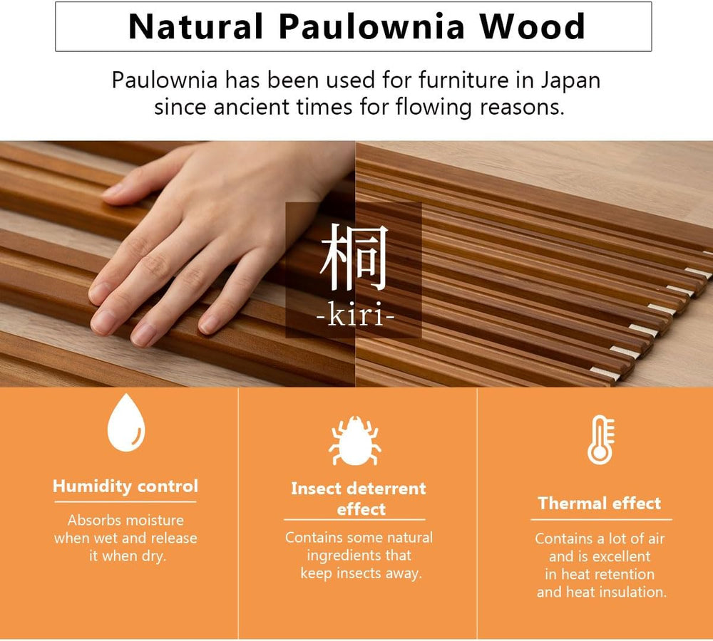 EMOOR Wood Roll-Type Slatted Bed OSMOS Queen for Japanese Futon Mattress (Bro...