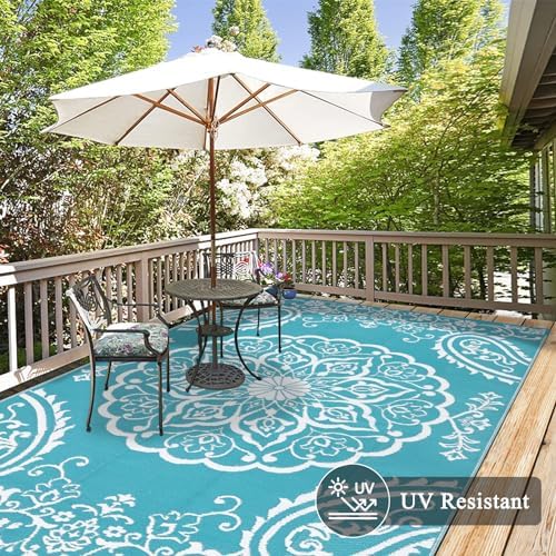 Pauwer Reversible Outdoor Rug, 6'x9', Waterproof Polypropylene Patio ...