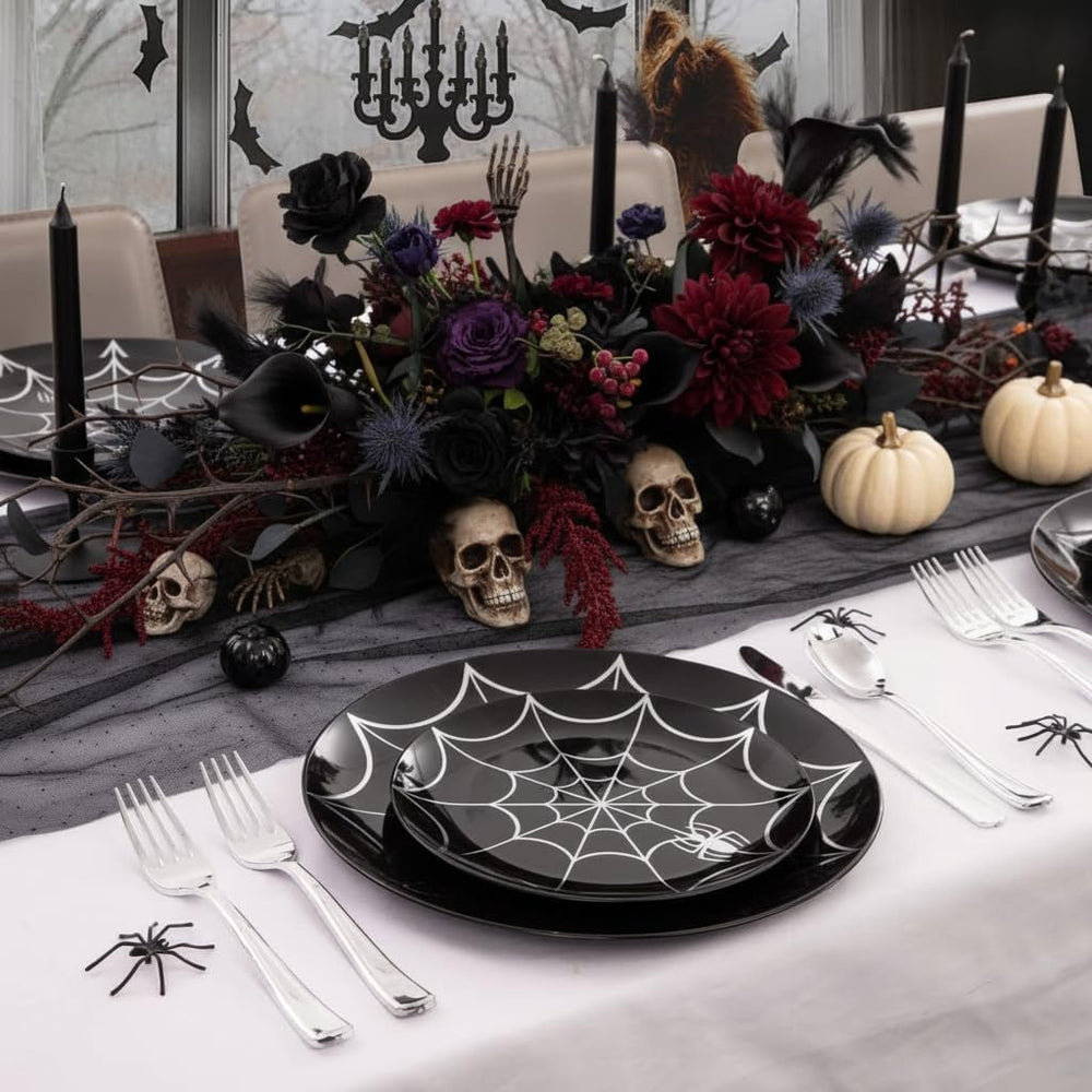 NOCCUR 60PCS Halloween Plastic Plates - 30 Black Dinner/Dessert Plates - Idea...