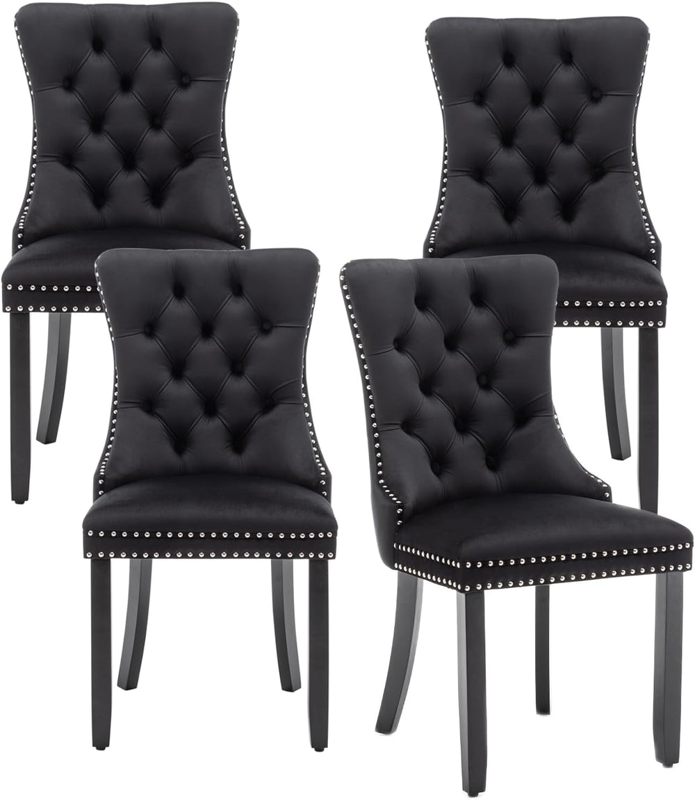 Velvet Dining Chairs Set of 4,Upholstered Dining Chairs with Ring Pull Trim a...