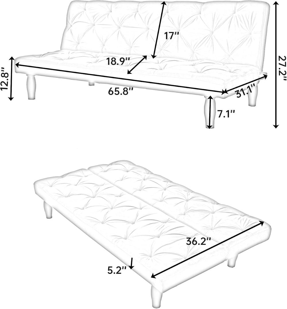 72" Pink Velvet Futon Couch Living Room Couch Bed Convertible Sleeper So...