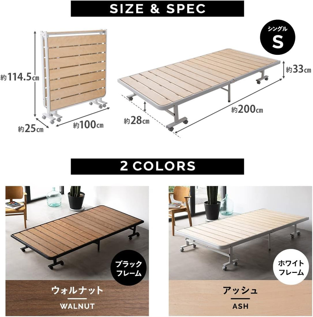 EMOOR Wood Slatted Folding Rollaway Platform Bed SUNOKO-MEHOL Twin for Japane...