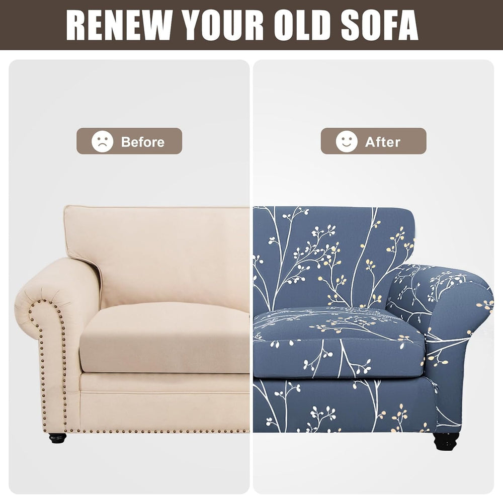 SearchI Stretch Sofa Cover Printed Couch Covers, Floral Pattern 2 Piece Armch...