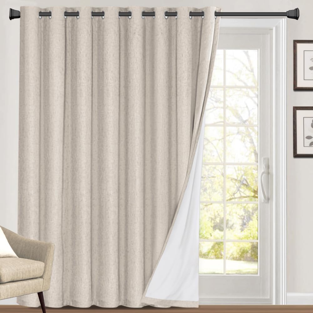 Blackout Curtains 84 Inches Long Faux Linen Look Curtains for Sliding Glass D...