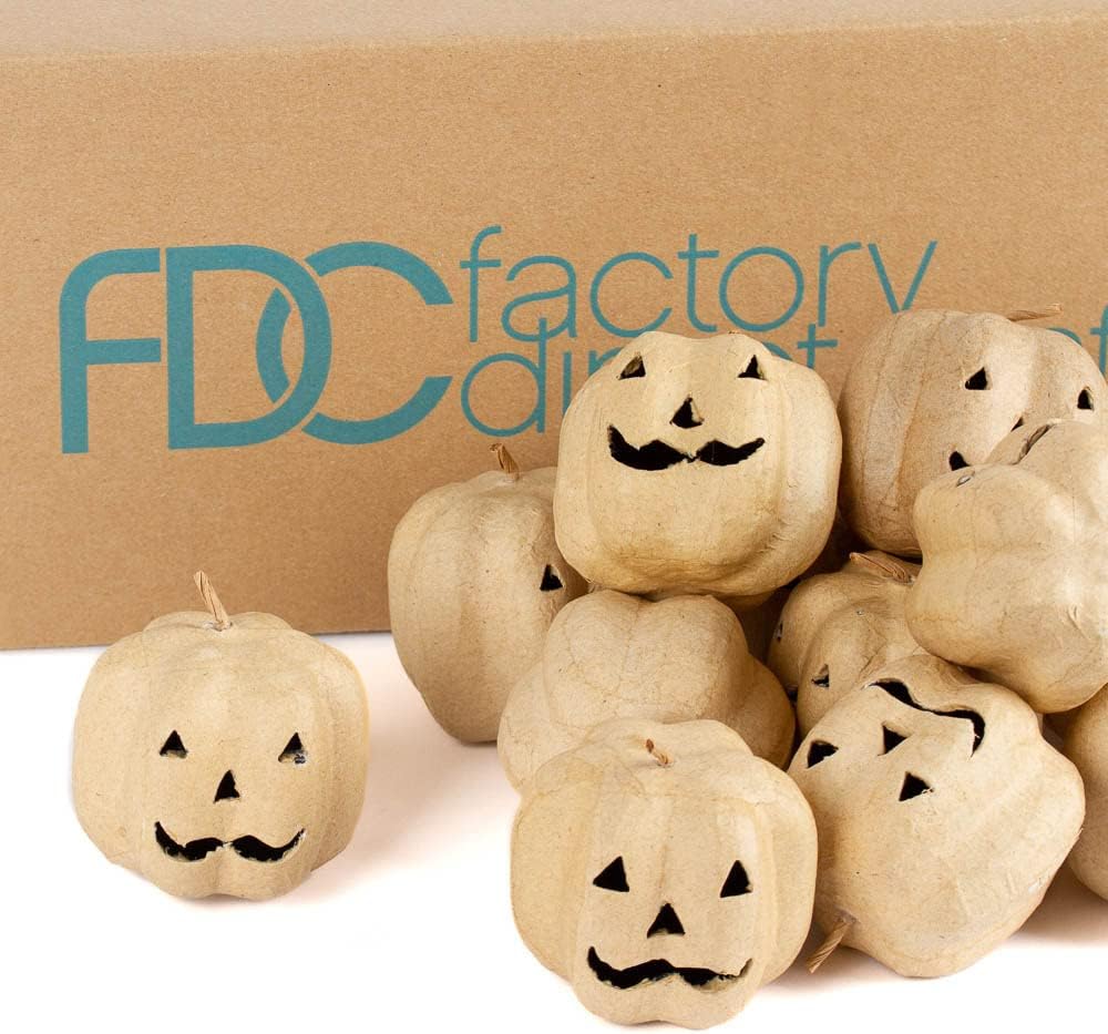 24 Paper Mache Jack‑O’-Lantern Pumpkins – Carved Face Halloween Pumpkins