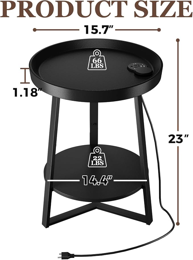 Gadroad Round End Table with Charging Station, USB Ports and Anti-Drop Fence,...
