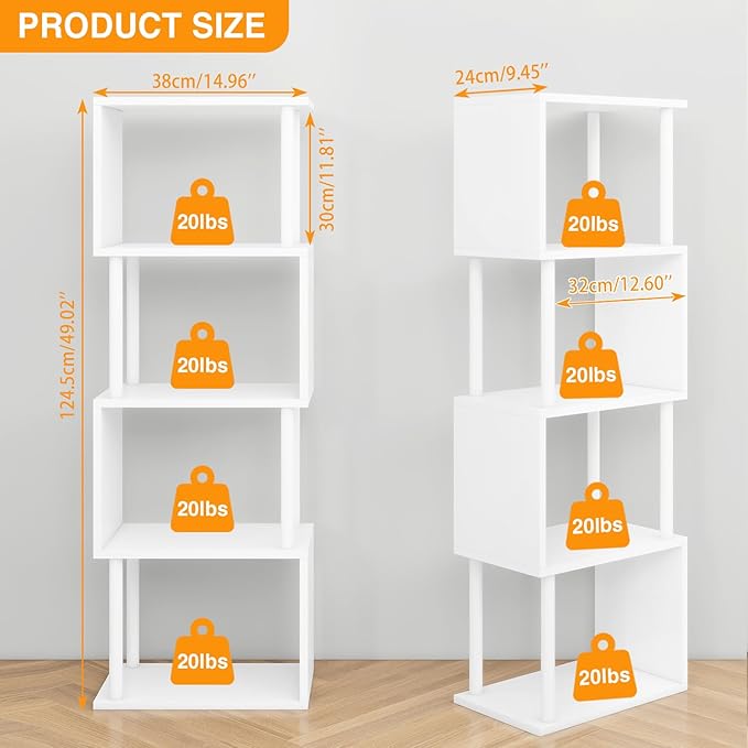IBUYKE 5-Tier Tall Bookshelf,S-Shaped Geometric Bookcase, Wood Display Shelve...