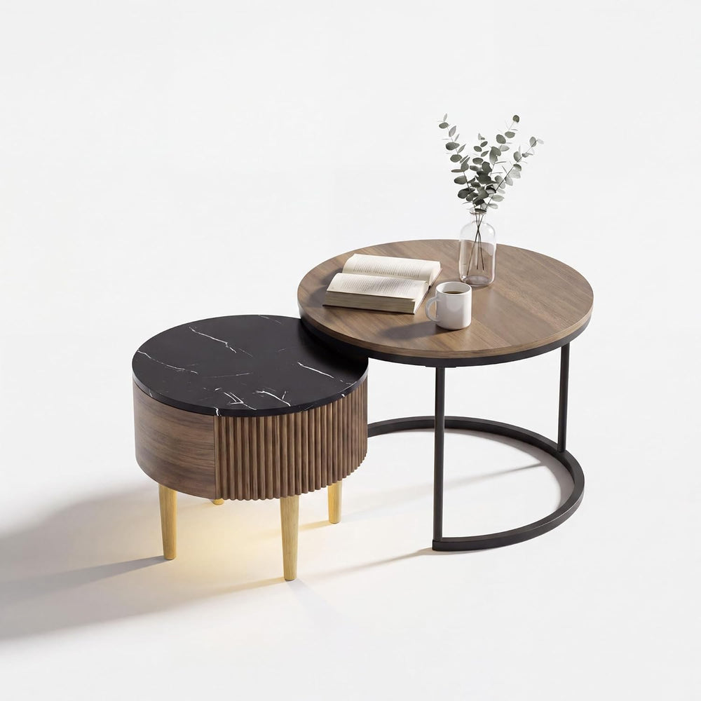 YESHOMY 23.6" Nesting Coffee Table Set of 2, Walnut Storage Coffee Table...