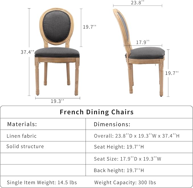 French Country Dining Chairs Set of 2, Gray Kitchen & Dining Room Chairs ...