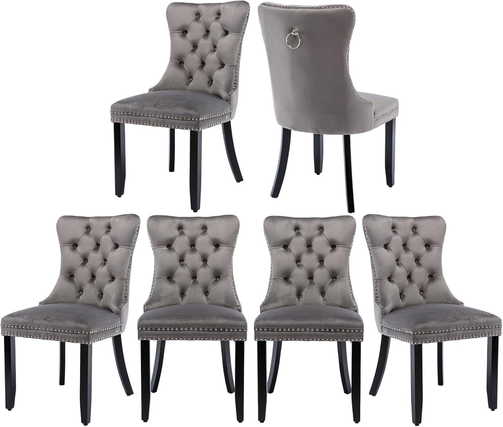Velvet Dining Chairs Set of 6, Tufted Upholstered Dining Room Chairs with Bac...