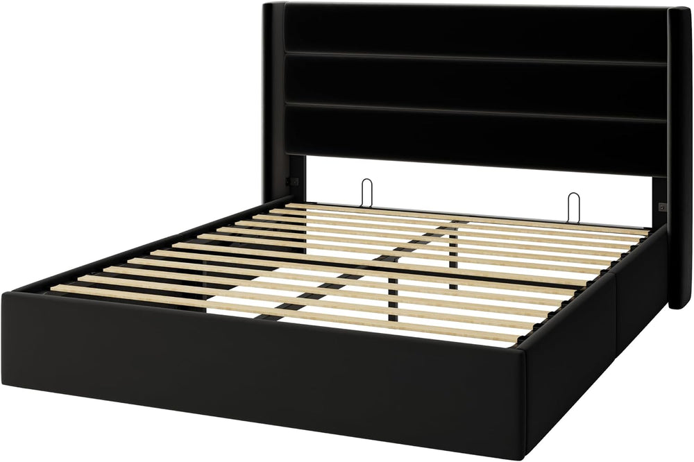 Allewie Queen Size Lift Up Hydraulic Storage Bed Frame Black