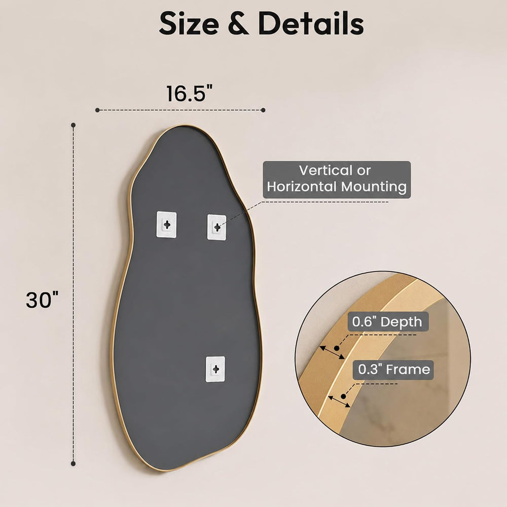 Matte Gold 30x16.5 Inch Irregular Freeform Wall Mirror